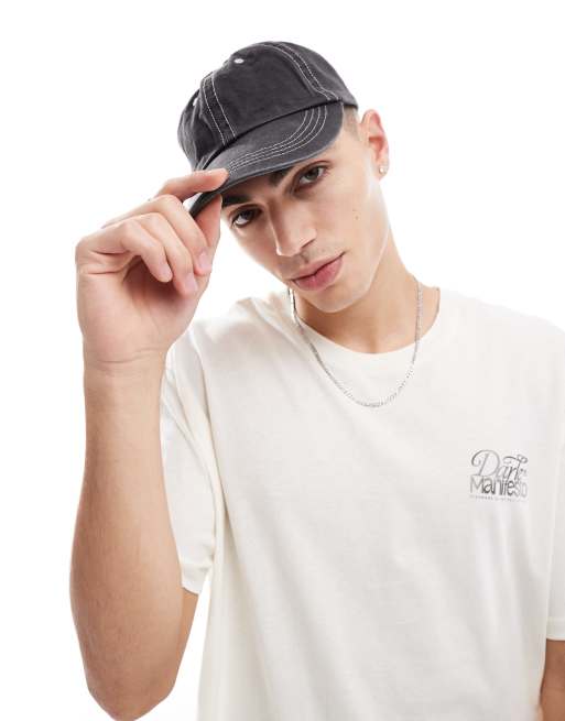 ASOS DESIGN – Czarna sprana miękka czapka z daszkiem z kontrastowymi szwami