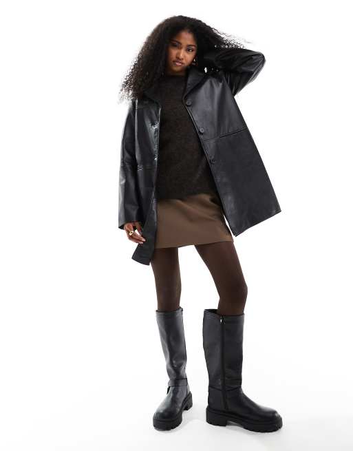 ASOS DESIGN – Czarna średniej długości kurtka z naturalnej skóry, 2 z 4