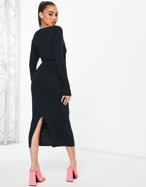 ASOS DESIGN – Czarna sukienka bodycon z długimi rękawami i koronkową  wstawką na biuście | ASOS