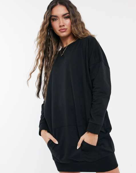 ASOS DESIGN – Czarna sukienka dresowa z kieszonką z przodu - view 1