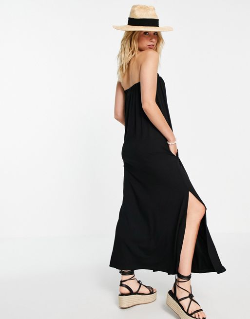 ASOS DESIGN – Czarna sukienka letnia maxi z kieszeniami i dekoltem bandeau  | ASOS