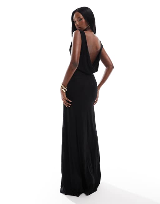 ASOS DESIGN – Czarna sukienka maxi bez rękawów z drapowanym tyłem, 2 z 4