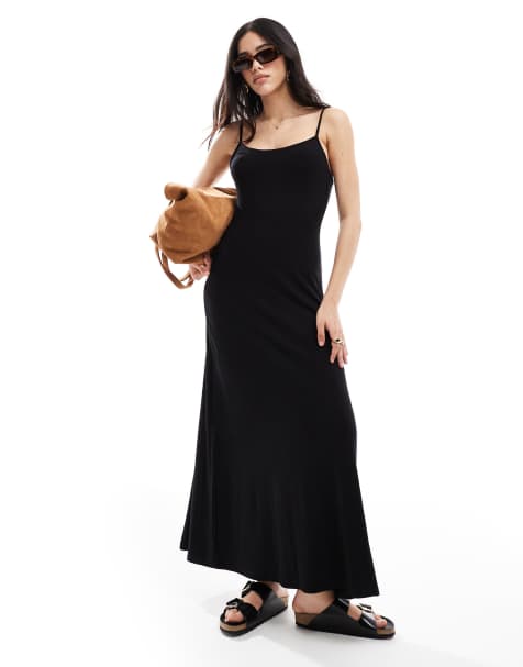 ASOS DESIGN – Czarna sukienka maxi na ramiączkach z dekoltem w kształcie litery U na plecach - view 1