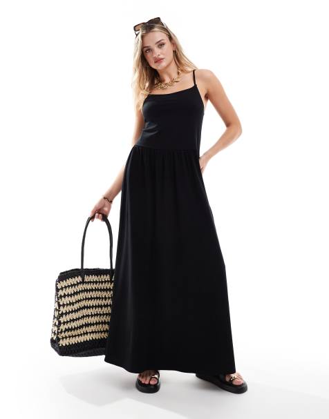 ASOS DESIGN – Czarna sukienka maxi na ramiączkach z pełnym dołem - view 1