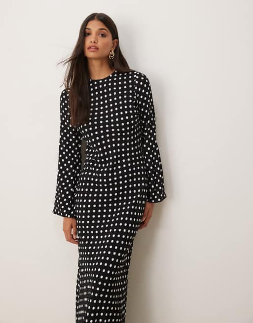 ASOS DESIGN – Czarna sukienka maxi w groszki z okrągłym dekoltem, 4 z 4