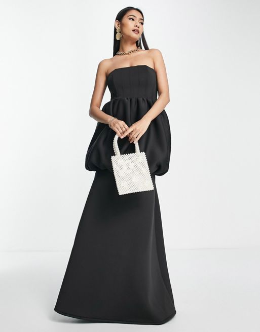 ASOS DESIGN – Czarna sukienka maxi z dekoltem bardot i bufką | ASOS