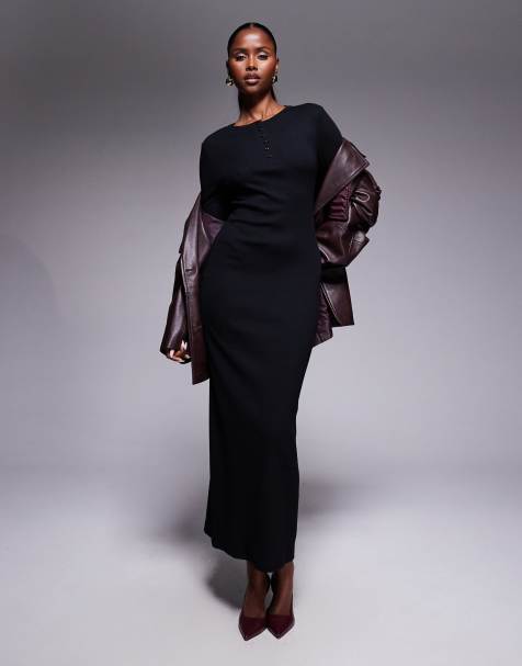 ASOS DESIGN henley style maxi dress in black