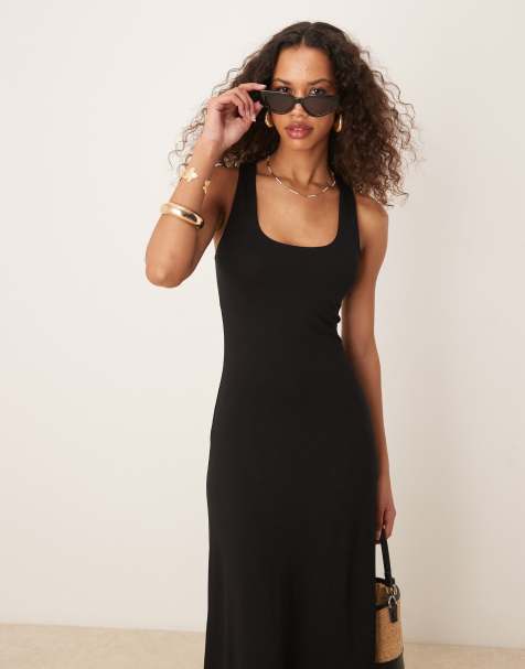 ASOS DESIGN scoop neck maxi dress with full hem in black