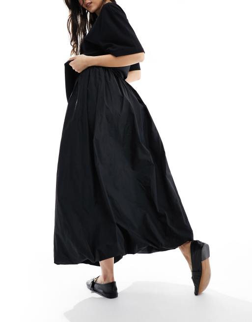 ASOS DESIGN – Czarna sukienka maxi z dołem typu bombka z tafty, 4 z 5