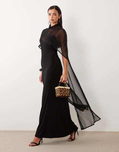 ASOS DESIGN – Czarna sukienka maxi z długą pelerynką - view 1