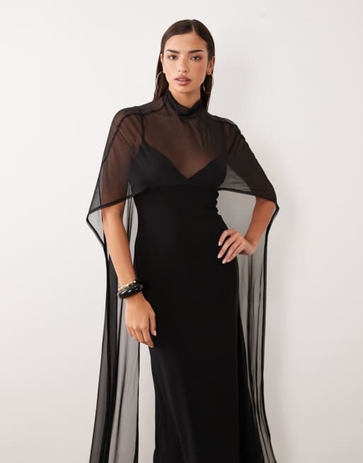 ASOS DESIGN – Czarna sukienka maxi z długą pelerynką, 4 z 4