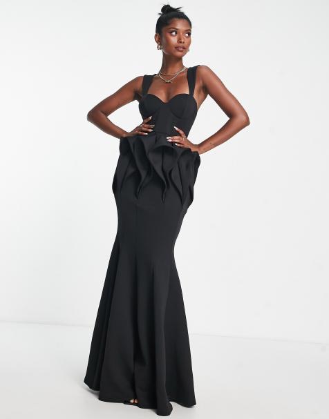 ASOS DESIGN – Czarna sukienka maxi z dużymi plisami w talii - view 1