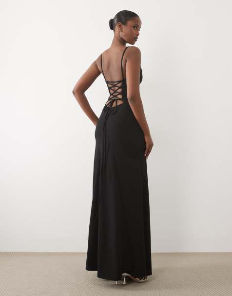 ASOS DESIGN – Czarna sukienka maxi z kwadratowym dekoltem i sznurowaniem na plecach - view 1