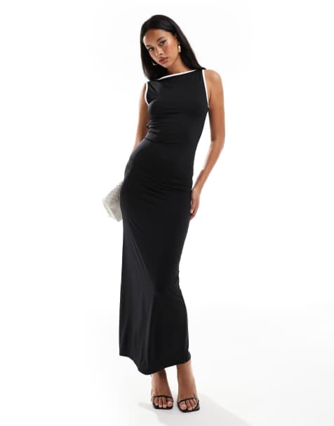 ASOS DESIGN – Czarna sukienka maxi z wycięciem i kontrastową lamówką - view 1