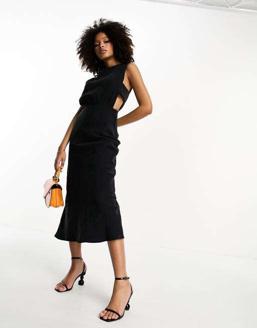 ASOS DESIGN – Czarna sukienka maxi ze skosu ze wstawkami po bokach