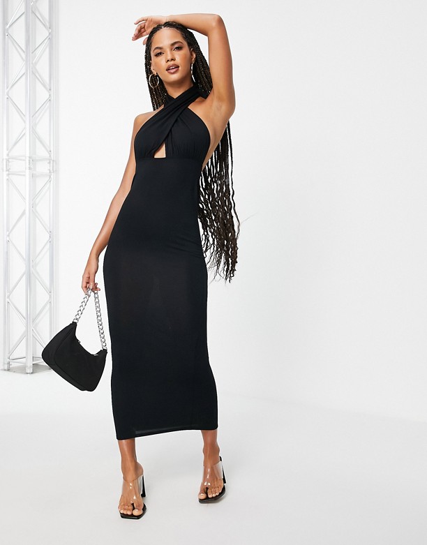  Dostarczać ASOS DESIGN – Czarna sukienka maxi ze skrzyżowanym przodem typu halter Black