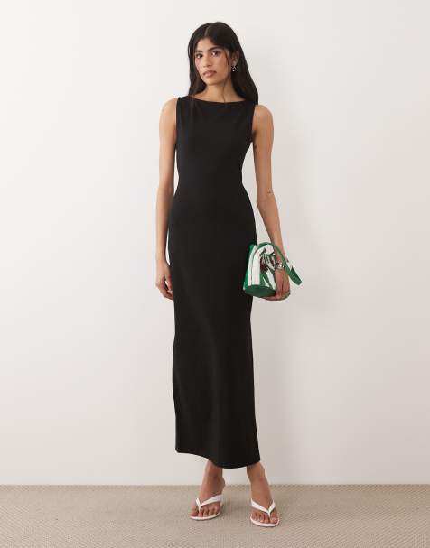 ASOS DESIGN – Czarna sukienka midaxi z prostym dekoltem, wiązaniem na plecach i rozcięciem z boku - view 1