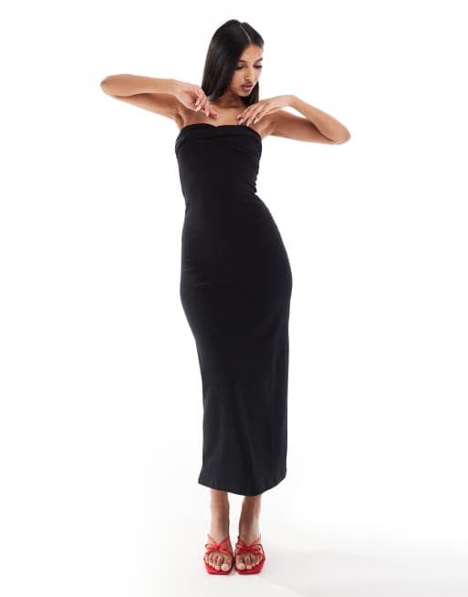 ASOS DESIGN – Czarna sukienka midaxi ze skręconym dekoltem bandeau