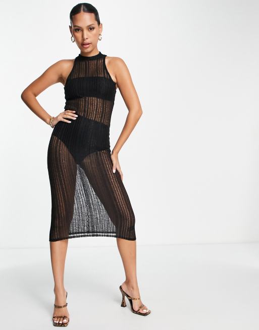 ASOS DESIGN – Czarna sukienka midi bez rękawów o fasonie bokserki z drabinkowym splotem