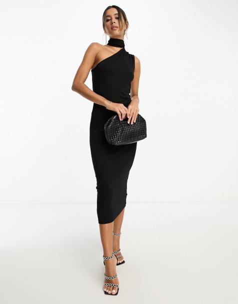 ASOS DESIGN – Czarna sukienka midi na jedno ramię z dekoltem halter - view 1