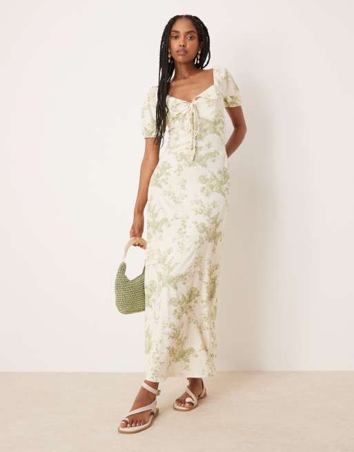 ASOS DESIGN – Czarna sukienka midi z bufkami i muszelkowo wykończonym kołnierzem w kwiatowy wzór vintage
