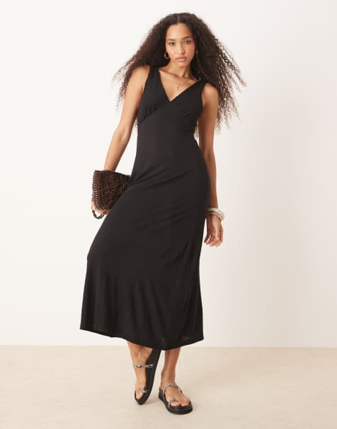 ASOS DESIGN v neck lace bodice midi dress in black