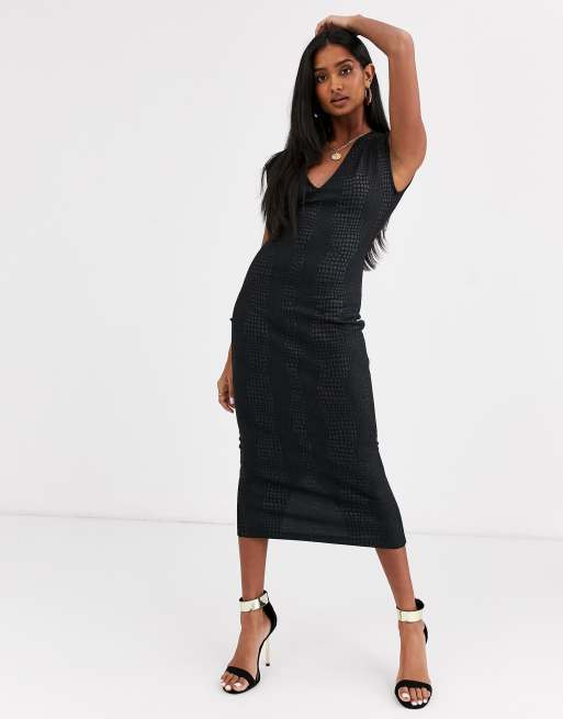 ASOS DESIGN – Czarna sukienka midi z imitacji skóry węża