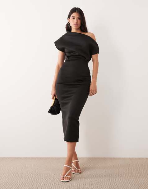 ASOS DESIGN – Czarna sukienka midi z materiału w stylu scuba z wyrazistym dekoltem - view 1