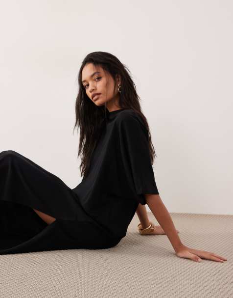 ASOS DESIGN – Czarna sukienka midi z rękawami nietoperzowymi - view 1