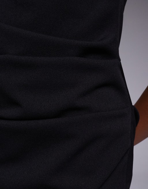 ASOS DESIGN – Czarna sukienka midi z zabudowanym dekoltem i drapowaniem, 3 z 4