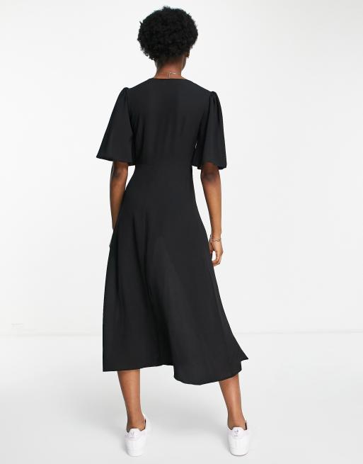 ASOS DESIGN – Czarna sukienka midi ze zwiewnymi rękawami, 2 z 4