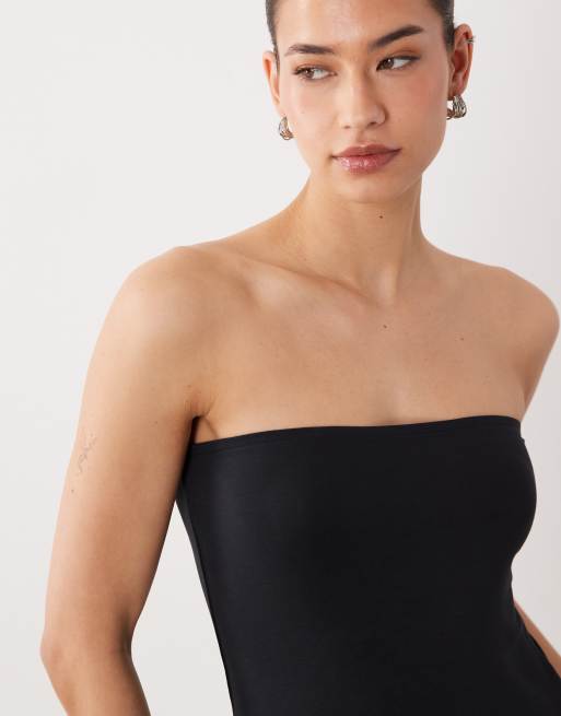 ASOS DESIGN – Czarna sukienka mini typu swing z dekoltem bandeau, 2 z 4