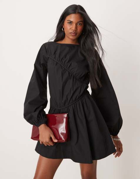 ASOS DESIGN asymmetric seamed ruched mini dress in black