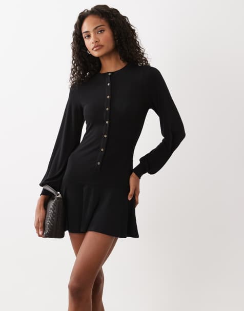 ASOS DESIGN – Czarna sukienka mini z obniżoną talią zapinana na guziki - view 1