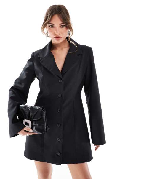 ASOS DESIGN – Czarna sukienka o kroju marynarki z wcięciem w talii - view 1
