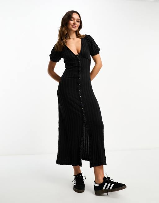 ASOS DESIGN – Czarna sukienka T-shirtowa midi z guzikami z przodu 