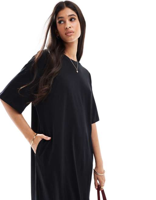 ASOS DESIGN – Czarna sukienka t-shirtowa oversize midaxi, 2 z 4
