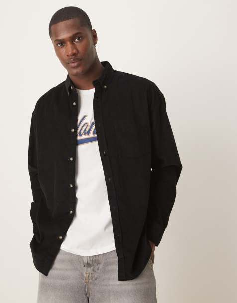 ASOS DESIGN 90s oversized cord shirt in black 