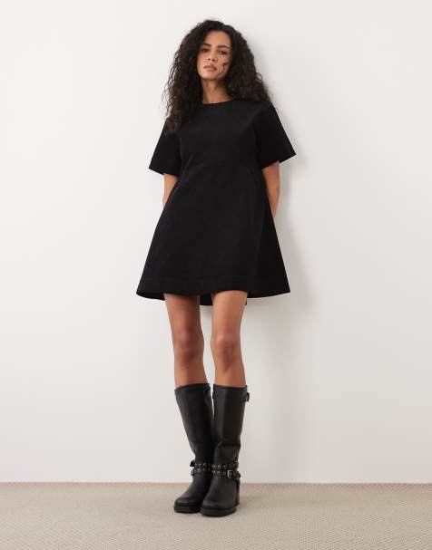 ASOS DESIGN – Czarna, sztruksowa sukienka T-shirtowa mini - view 1