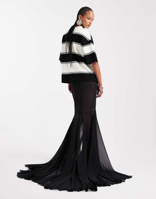ASOS DESIGN – Czarna szyfonowa spódnica maxi z trenem, 2 z 5