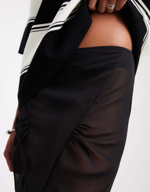 ASOS DESIGN – Czarna szyfonowa spódnica maxi z trenem, 4 z 5