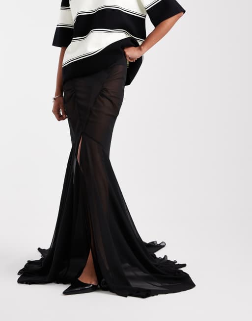 ASOS DESIGN – Czarna szyfonowa spódnica maxi z trenem, 5 z 5
