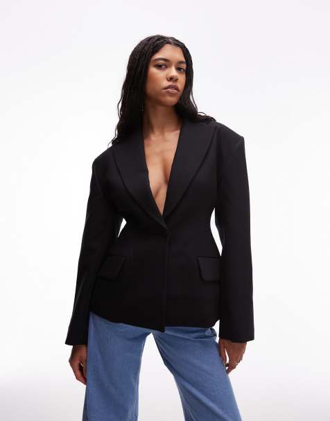 ASOS DESIGN sculpted cinch waist blazer in black