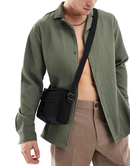 ASOS DESIGN – Czarna torebka crossbody z miękkiej bawełny z kieszonką z przodu
