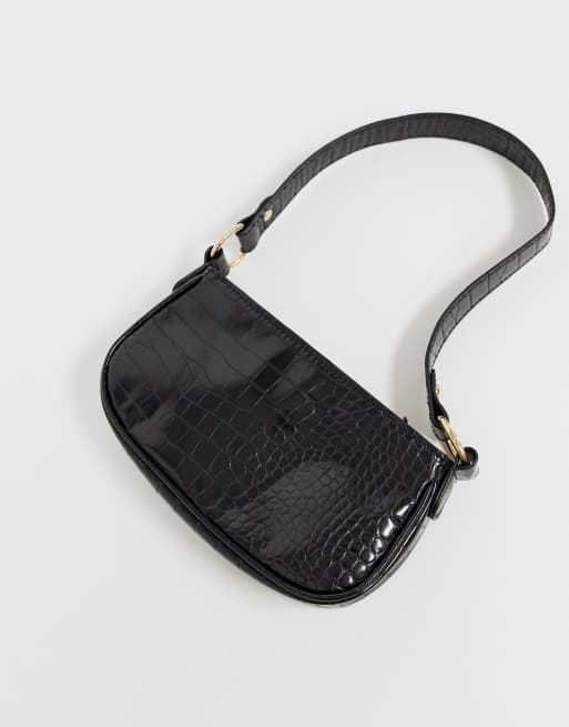 ASOS DESIGN – Czarna torebka na ramię w stylu lat 90. z efektem skóry krokodyla