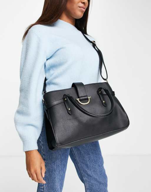ASOS DESIGN – Czarna torebka typu tote z metalowymi elementami w kolorze złotym 