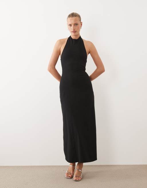 ASOS DESIGN – Czarna trapezowa sukienka midi z dekoltem halter, 2 z 4