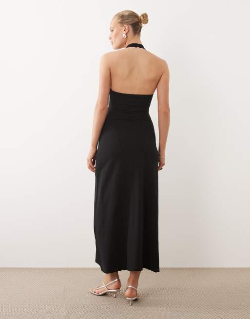 ASOS DESIGN – Czarna trapezowa sukienka midi z dekoltem halter, 4 z 4