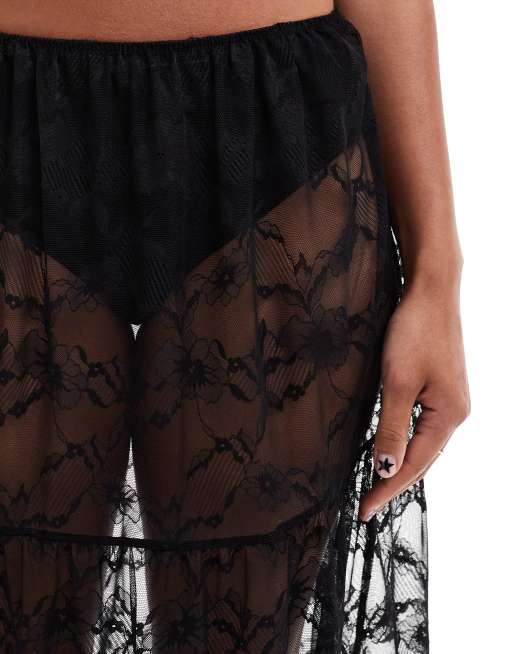 ASOS DESIGN – Czarna warstwowa koronkowa spódnica maxi, 3 z 5