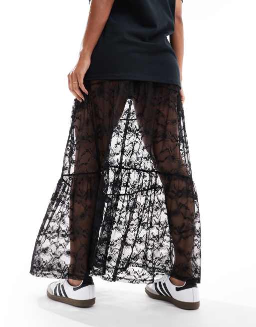ASOS DESIGN – Czarna warstwowa koronkowa spódnica maxi, 5 z 5